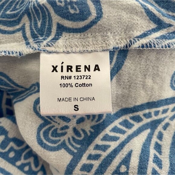 XiRENA Blue and White Ruffled Blouse with 3/4 Sleeves - Picture 7 of 8